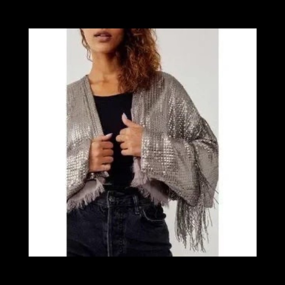 Free People Sea Urchin Sequin Fringe Jacket Shrug-XL-$368 - Picture 4 of 5